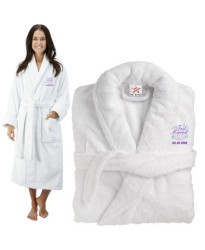 Deluxe Terry cotton with Just Married Floral Style CUSTOM TEXT Embroidery bathrobe